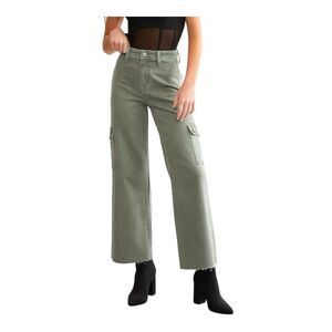 Vervet Womens High Rise Utility Green Raw Hem Cropped Wide Leg Jeans Size 31